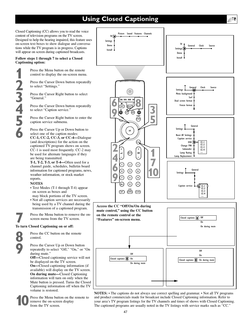 Using closed captioning | Philips 55PL9774-37B User Manual | Page 47 / 80