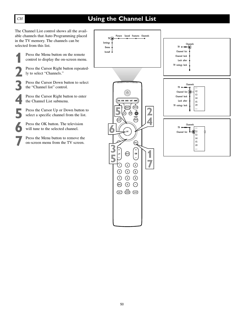 Using the channel list | Philips 55PL9774-37B User Manual | Page 50 / 80