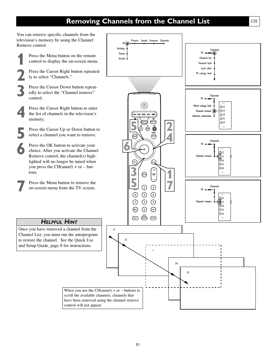 Removing channels from the channel list | Philips 55PL9774-37B User Manual | Page 51 / 80