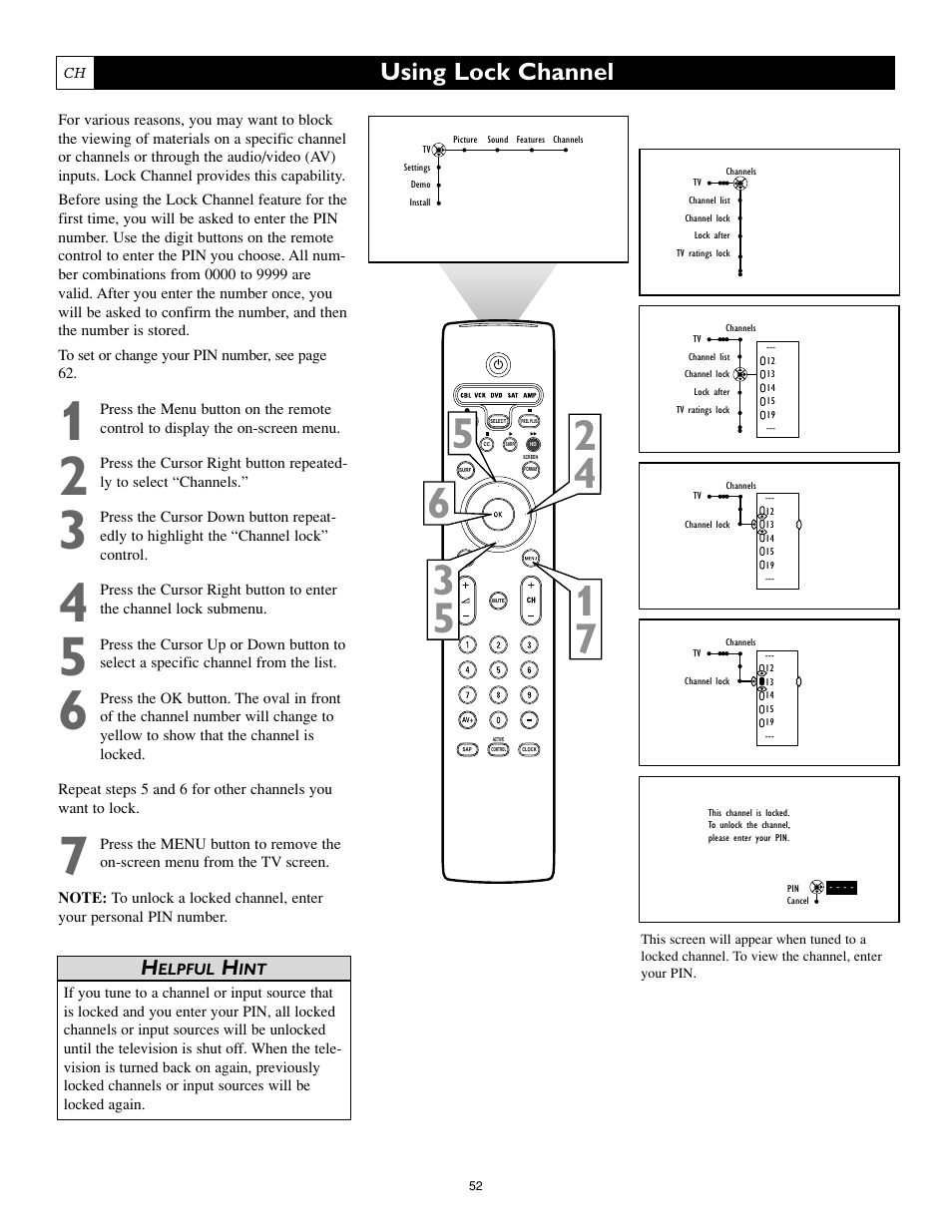 Using lock channel | Philips 55PL9774-37B User Manual | Page 52 / 80