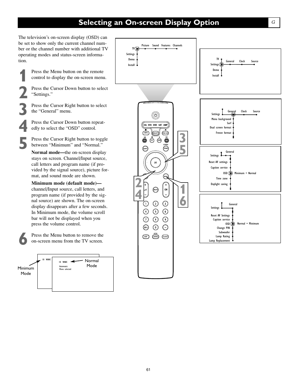 Selecting an on-screen display option | Philips 55PL9774-37B User Manual | Page 61 / 80