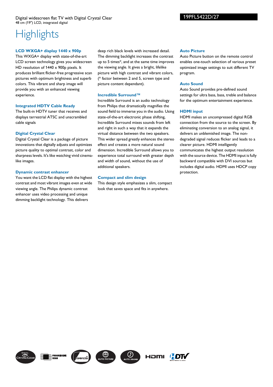 Highlights | Philips 19PFL5422D-27E User Manual | Page 2 / 3