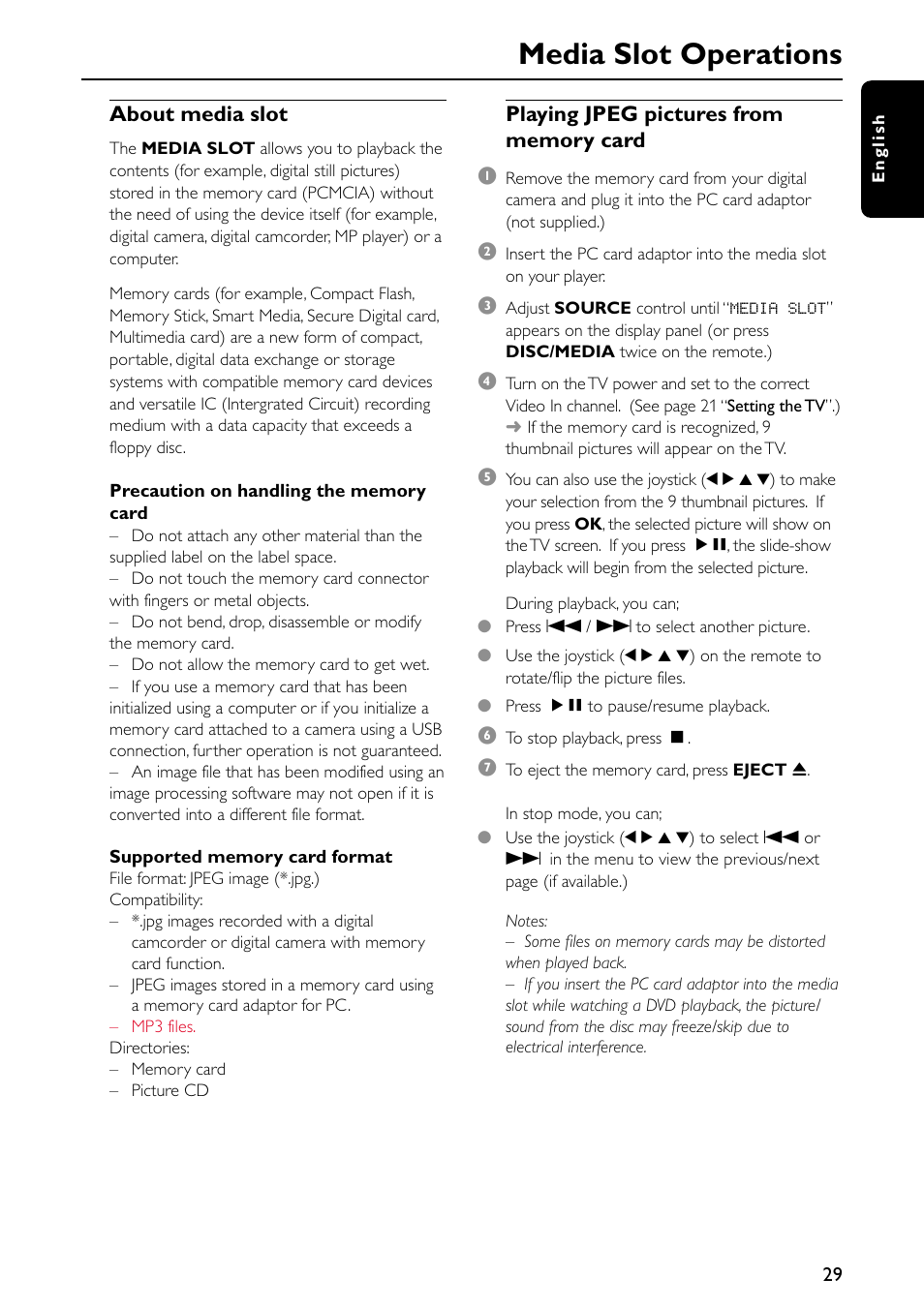 Media slot operations | Philips MX5500D-99 User Manual | Page 31 / 50