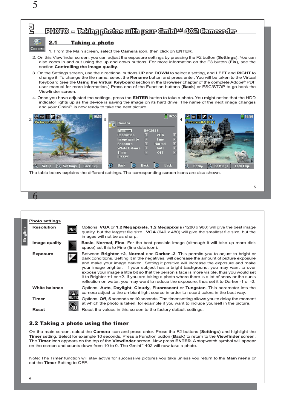 Photo – taking photos with your gmini, 402 camcorder | ARCHOS GminiTM 402 User Manual | Page 3 / 4