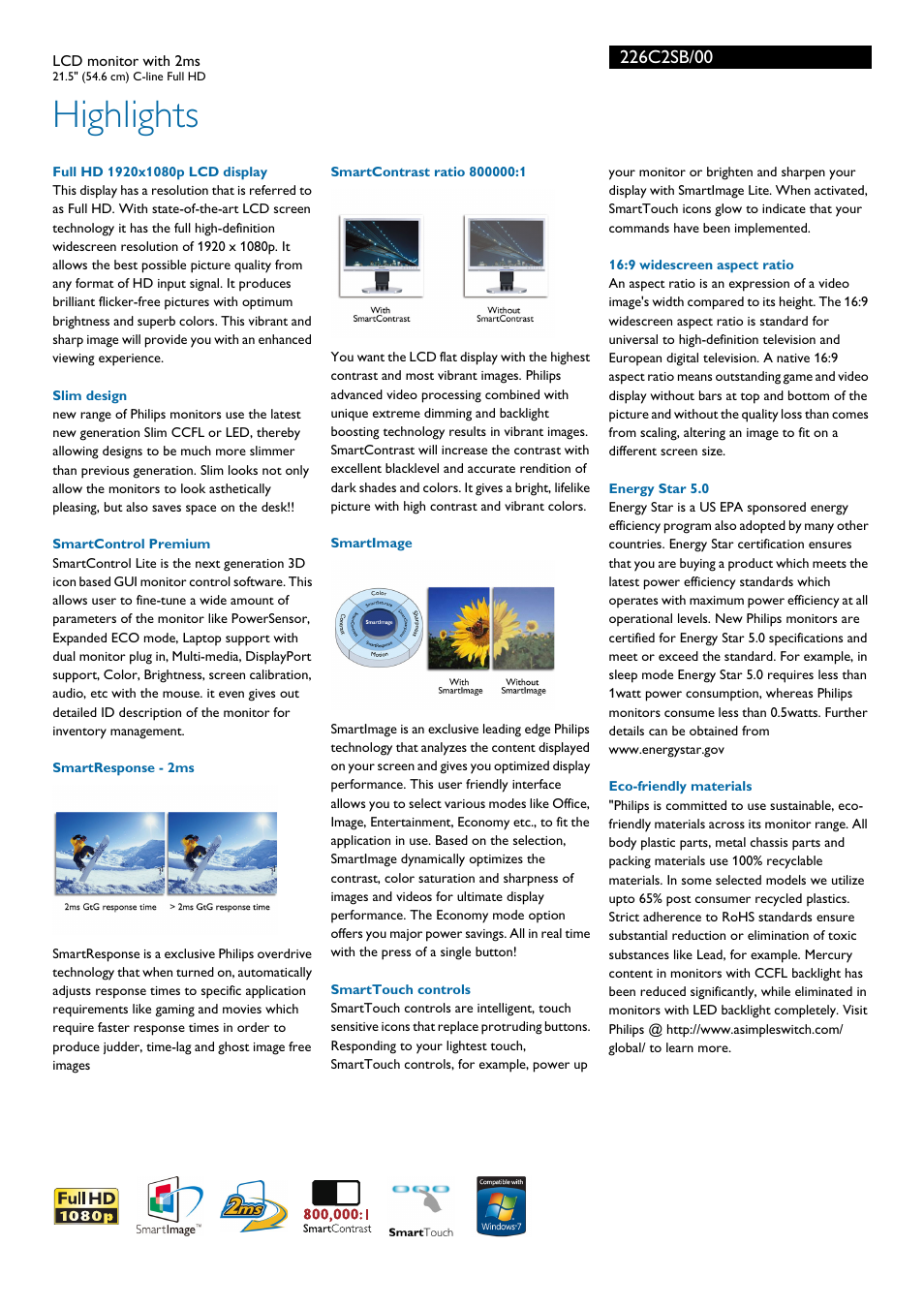 Highlights | Philips 226C2SB-00 User Manual | Page 2 / 3