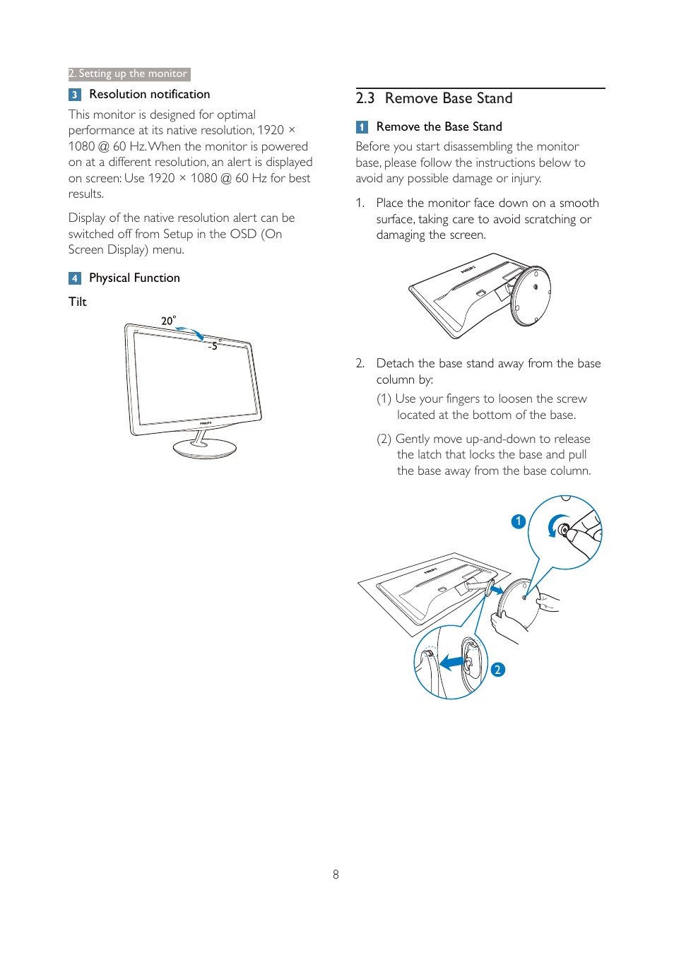 3 remove base stand | Philips 227E3QSU-00 User Manual | Page 10 / 41