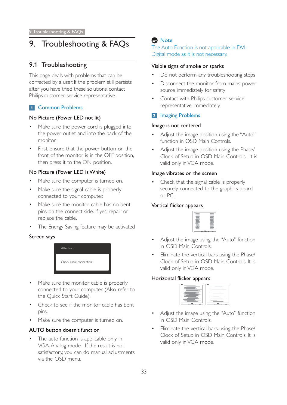 Troubleshooting & faqs, 1 troubleshooting | Philips 227E3QSU-00 User Manual | Page 35 / 41