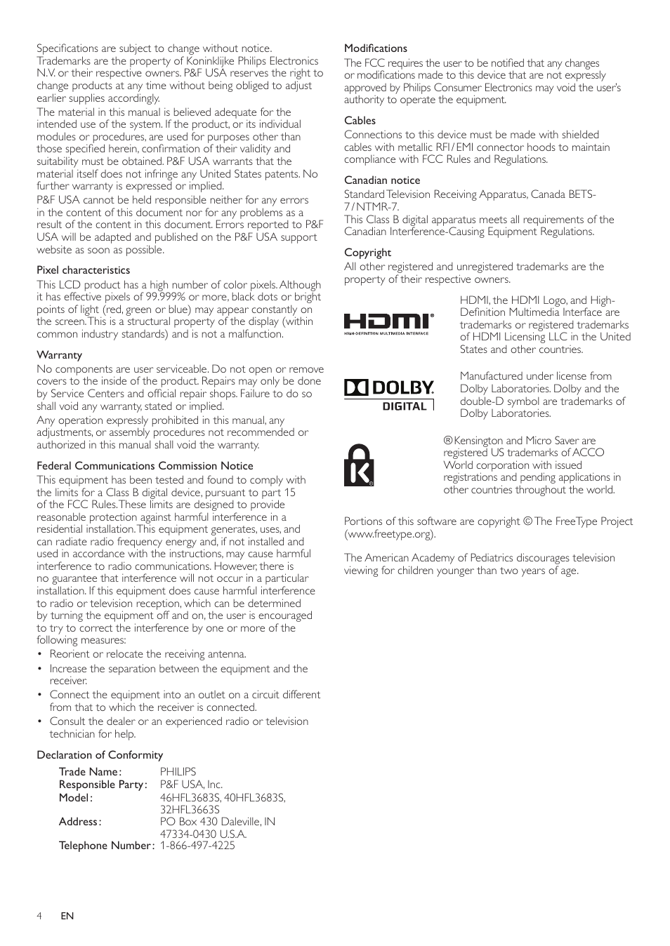 Philips 46HFL3683S-F7 User Manual | Page 4 / 12