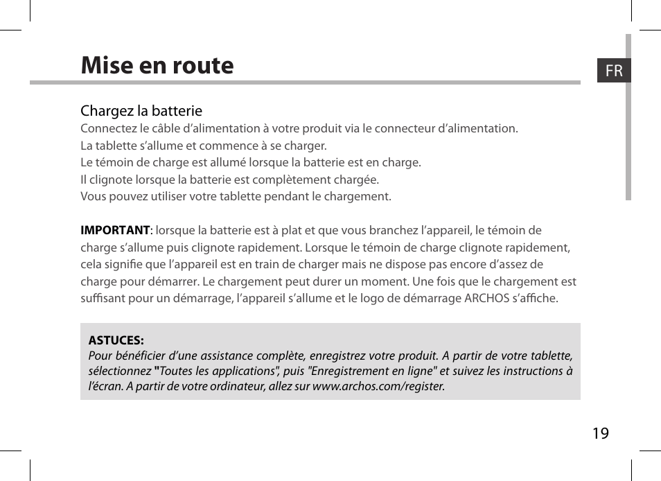 Mise en route | ARCHOS 101XS User Manual | Page 19 / 130