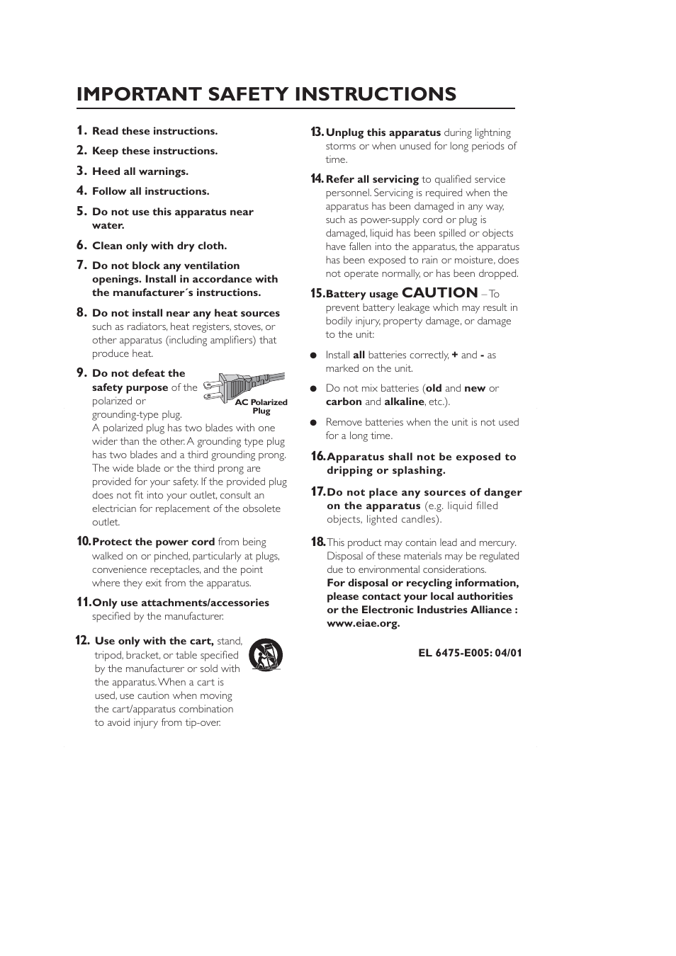 Important safety instructions, Caution | Philips DCP750-37 User Manual | Page 4 / 16