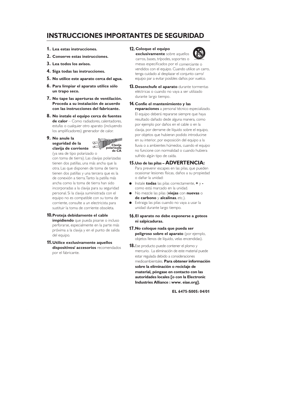 Instrucciones importantes de seguridad, Advertencia | Philips DCP750-37 User Manual | Page 6 / 16