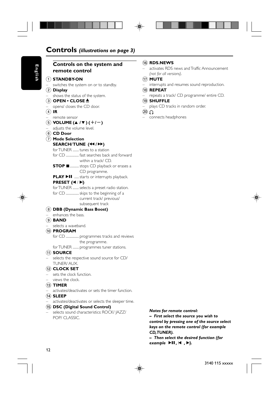 Controls | Philips MC235-37 User Manual | Page 12 / 20