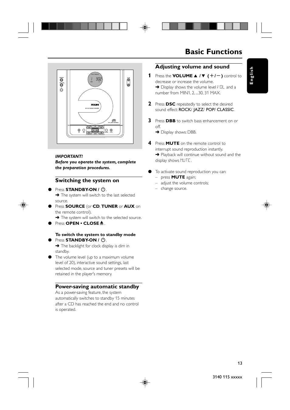 Basic functions | Philips MC235-37 User Manual | Page 13 / 20