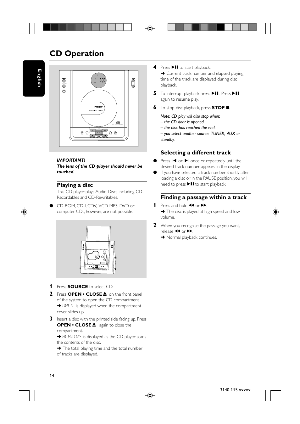 Cd operation | Philips MC235-37 User Manual | Page 14 / 20