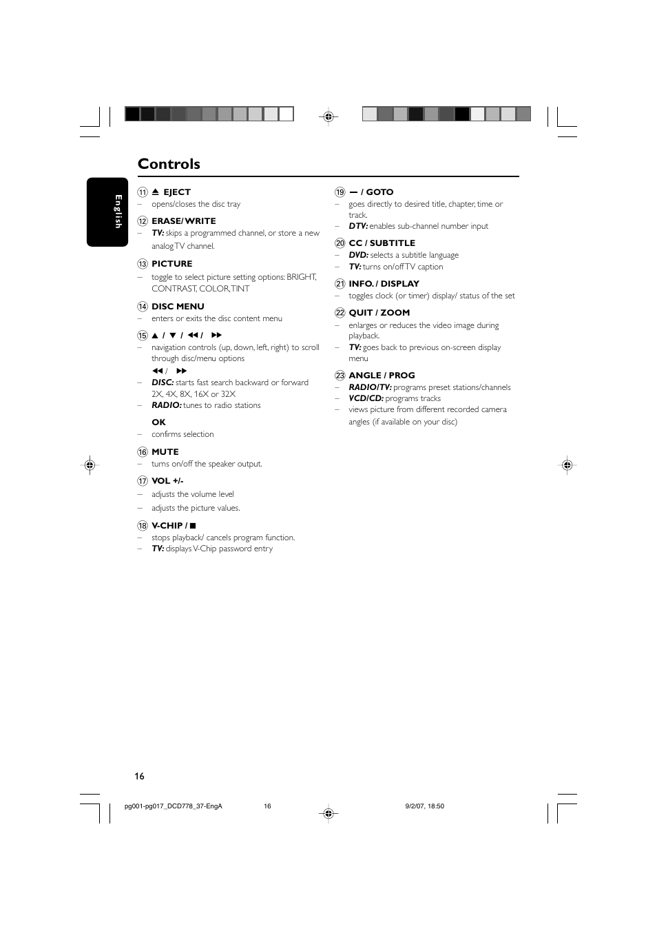 Controls | Philips DCD778-37B User Manual | Page 16 / 38