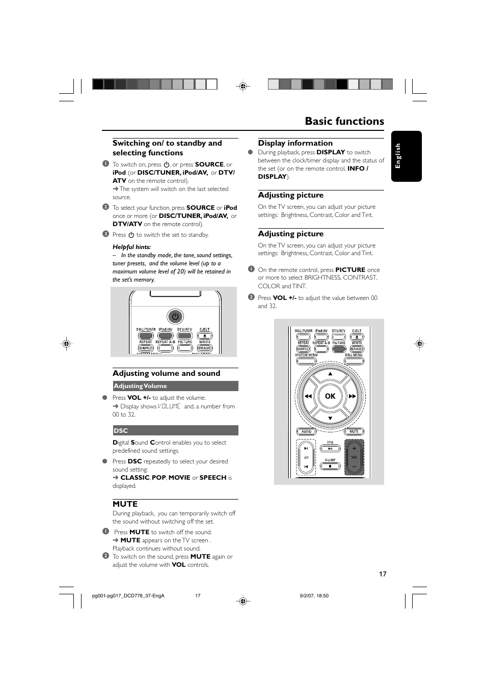 Basic functions | Philips DCD778-37B User Manual | Page 17 / 38