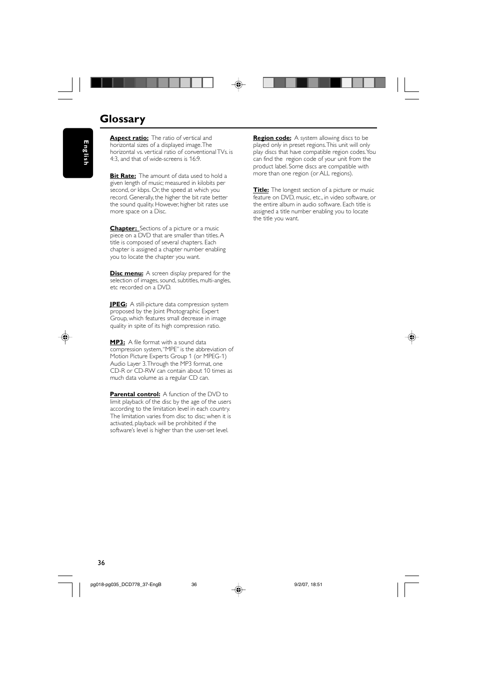 Glossary | Philips DCD778-37B User Manual | Page 36 / 38