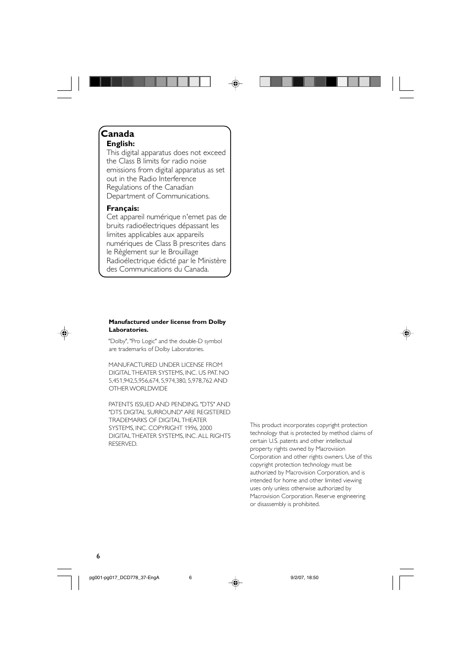 Canada | Philips DCD778-37B User Manual | Page 6 / 38