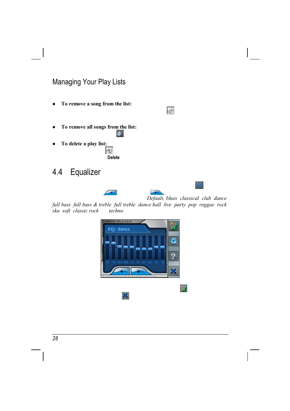 4 equalizer, Managing your play lists | ANUBIS R00 User Manual | Page 32 / 46