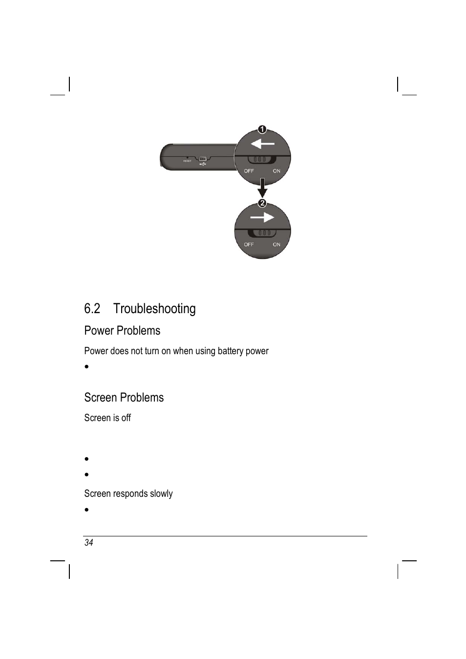 2 troubleshooting, Power problems, Screen problems | ANUBIS R00 User Manual | Page 38 / 46
