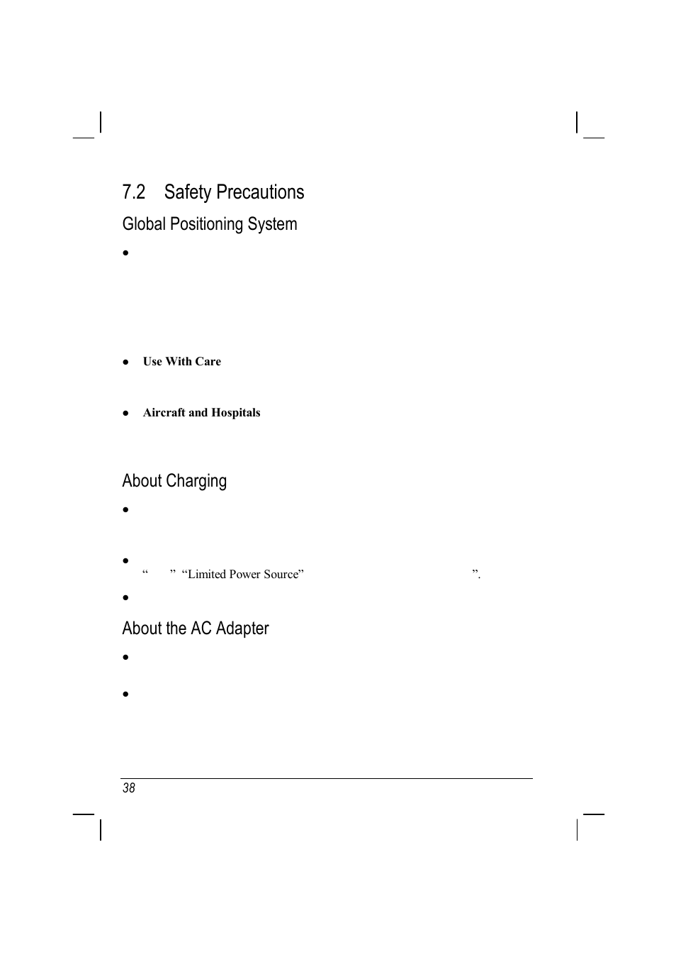 2 safety precautions, Global positioning system, About charging | About the ac adapter | ANUBIS R00 User Manual | Page 42 / 46