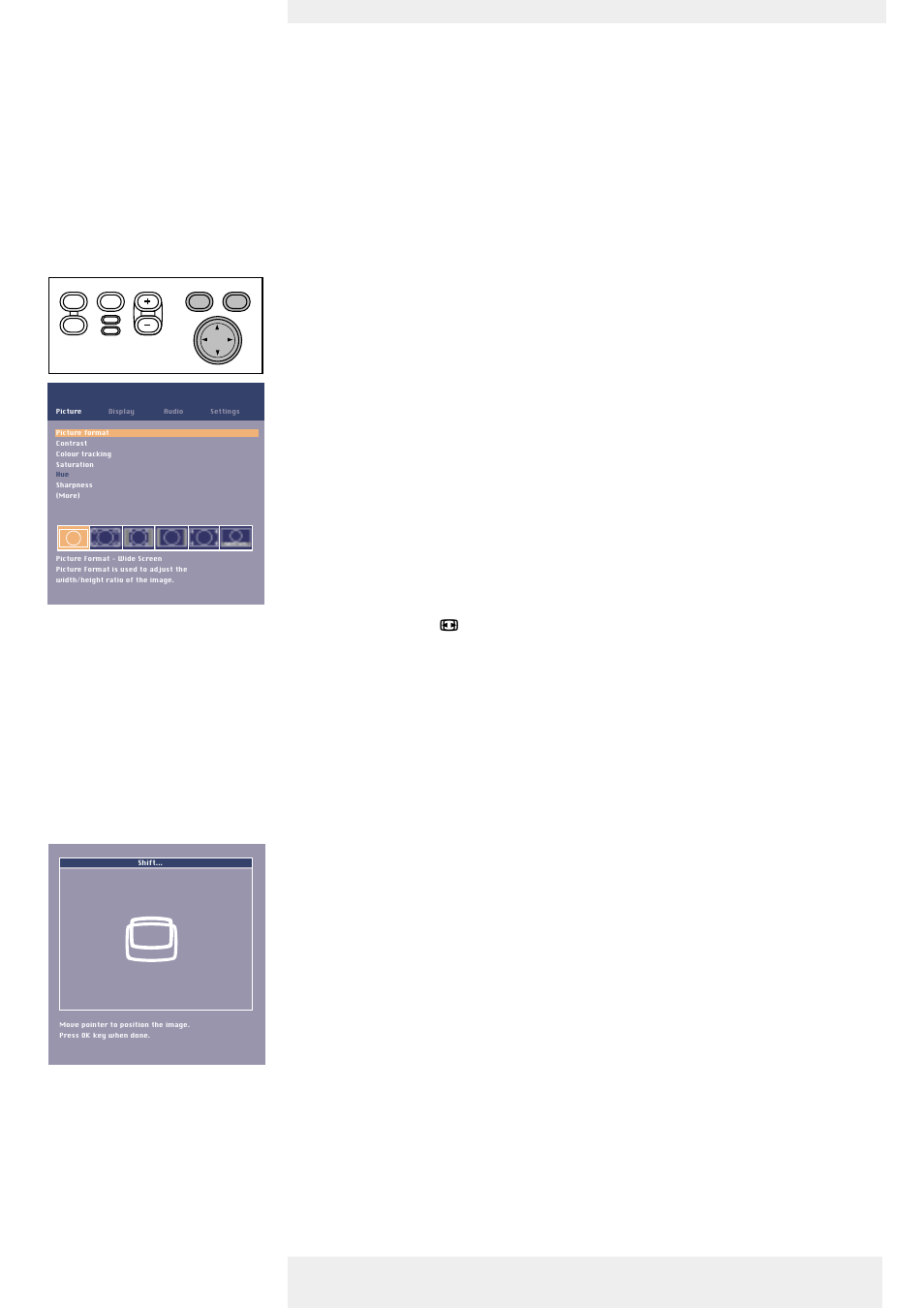 Some examples, Picture format, Vertical shift | Operation on screen display menu, English user guide garbo matchline | Philips LC7181 User Manual | Page 24 / 34