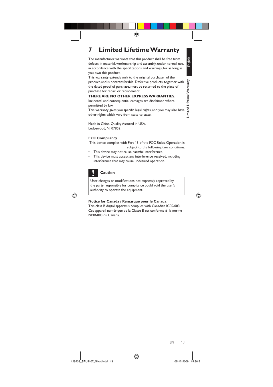 7 limited lifetime warranty | Philips SRU5107-27 User Manual | Page 13 / 40