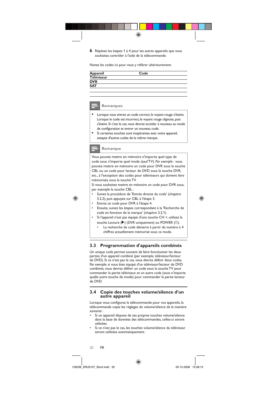 3 programmation d'appareils combinés | Philips SRU5107-27 User Manual | Page 20 / 40