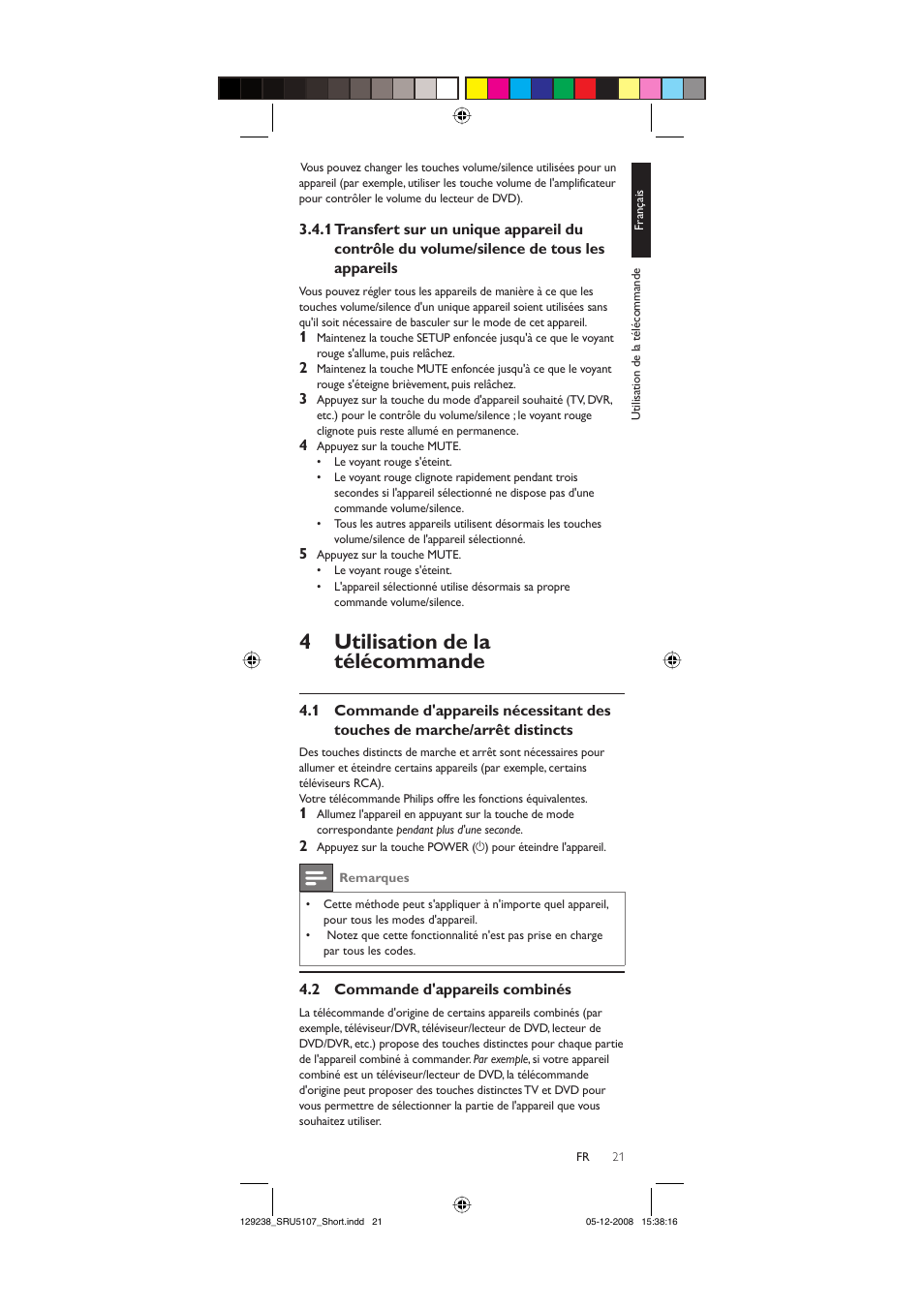 4utilisation de la télécommande | Philips SRU5107-27 User Manual | Page 21 / 40