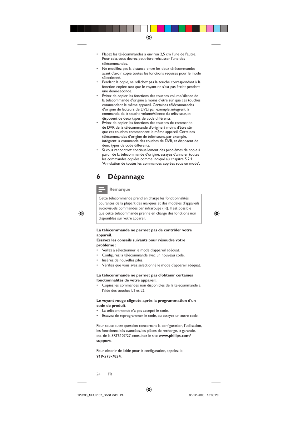 6 dépannage | Philips SRU5107-27 User Manual | Page 24 / 40