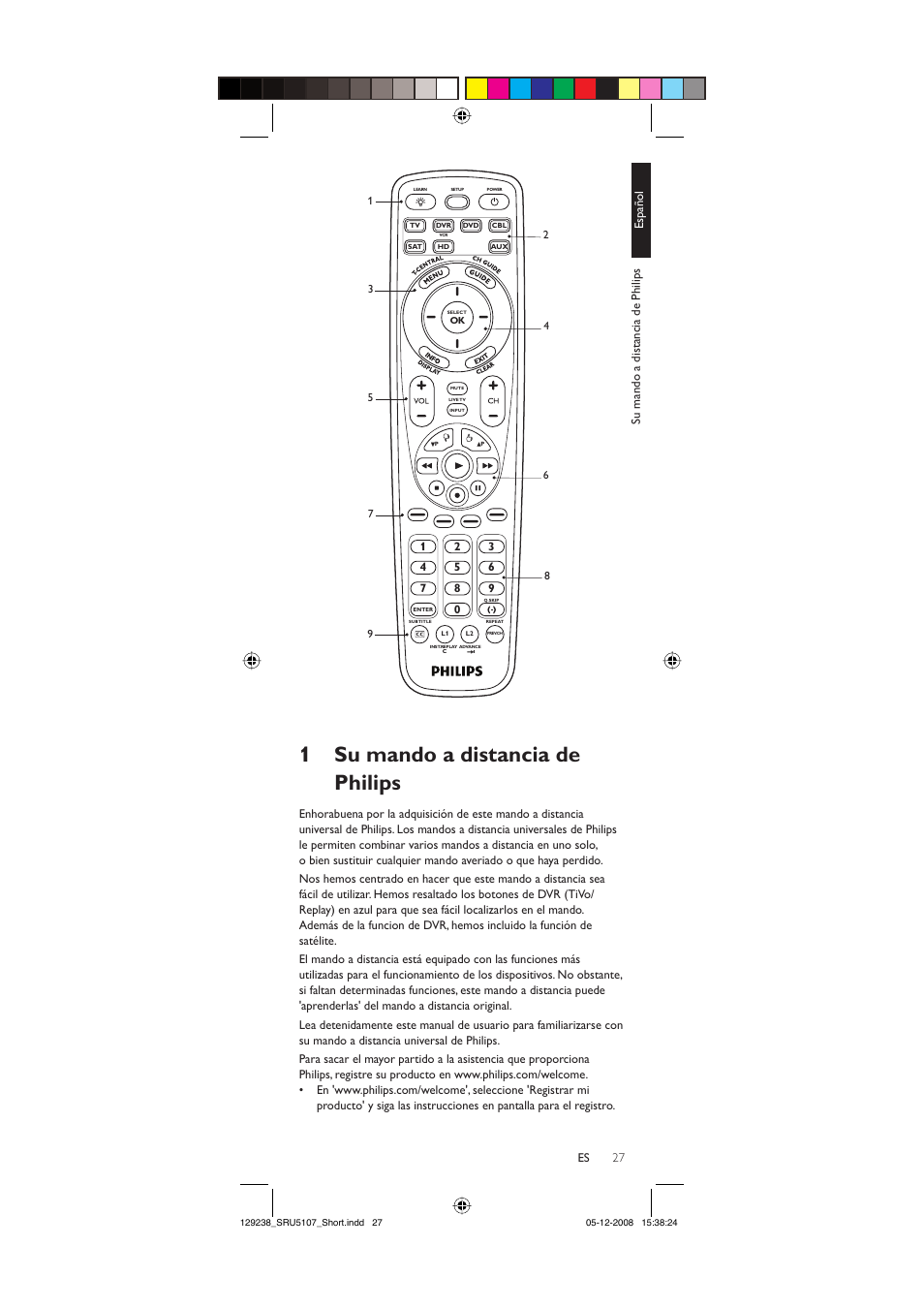 1su mando a distancia de philips | Philips SRU5107-27 User Manual | Page 27 / 40