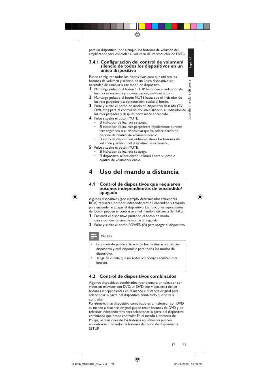 4 uso del mando a distancia | Philips SRU5107-27 User Manual | Page 33 / 40