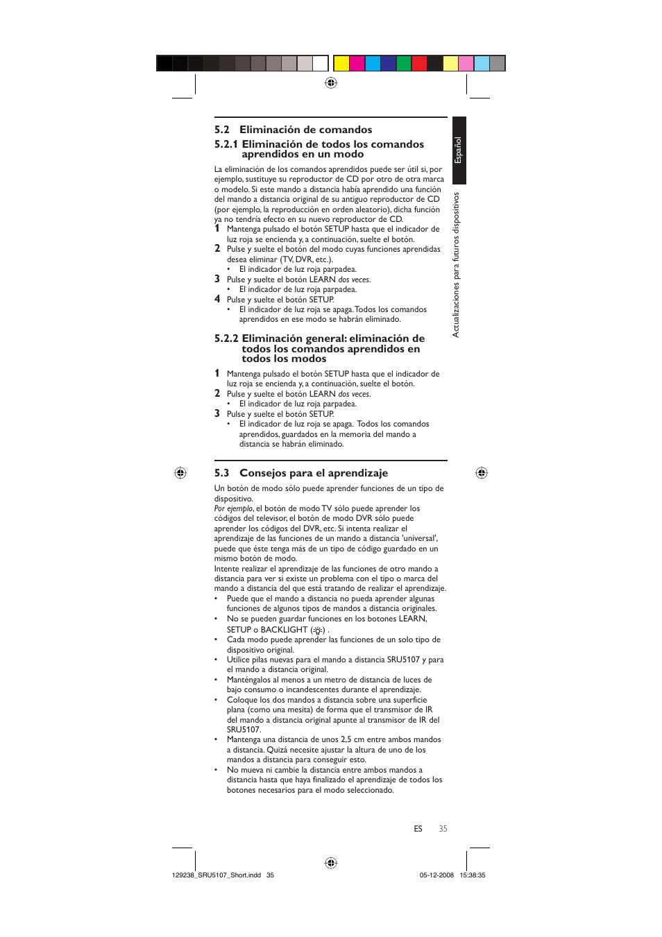 3 consejos para el aprendizaje | Philips SRU5107-27 User Manual | Page 35 / 40