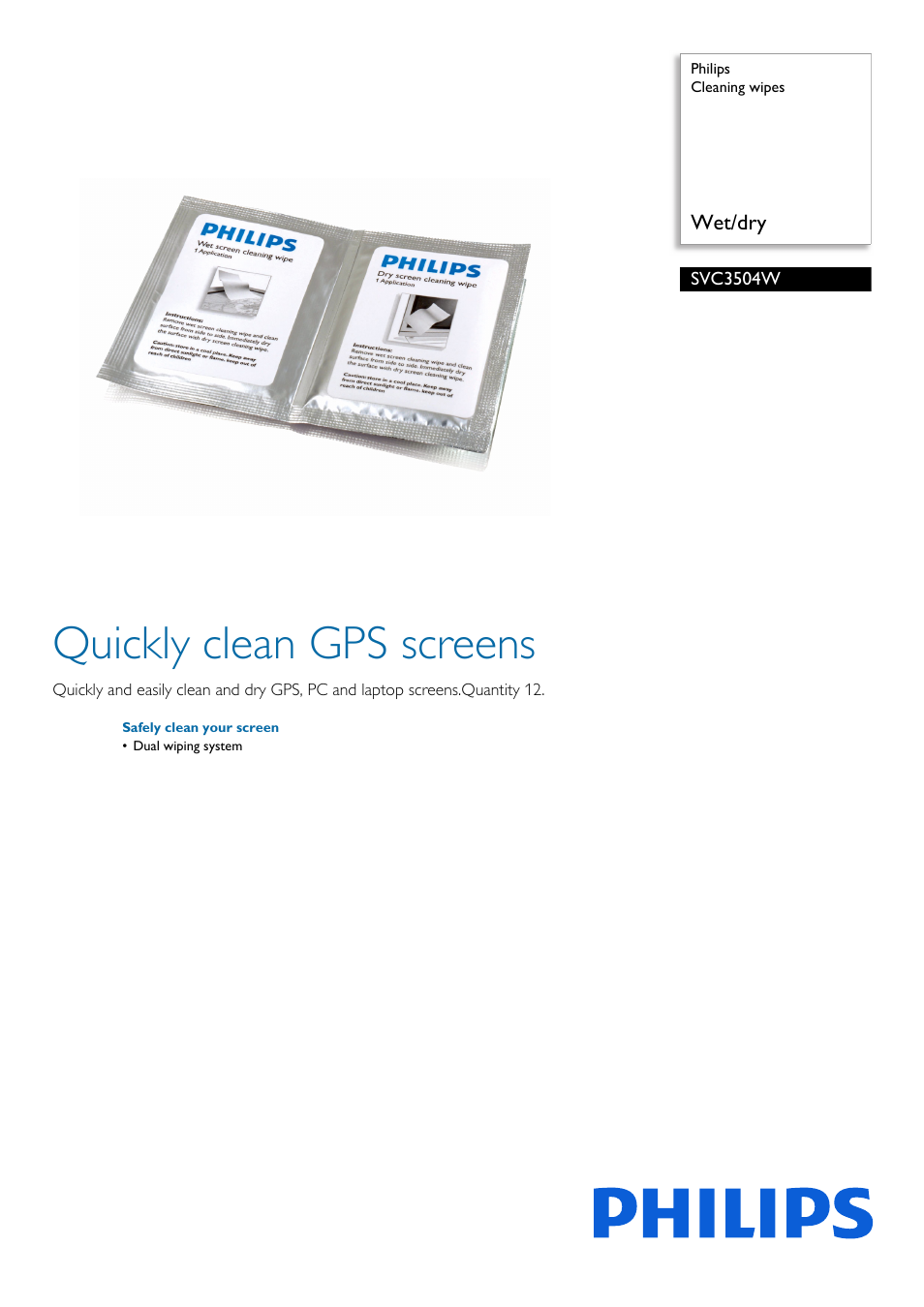 Philips Cleaning wipes SVC3504W Wet-dry User Manual | 2 pages