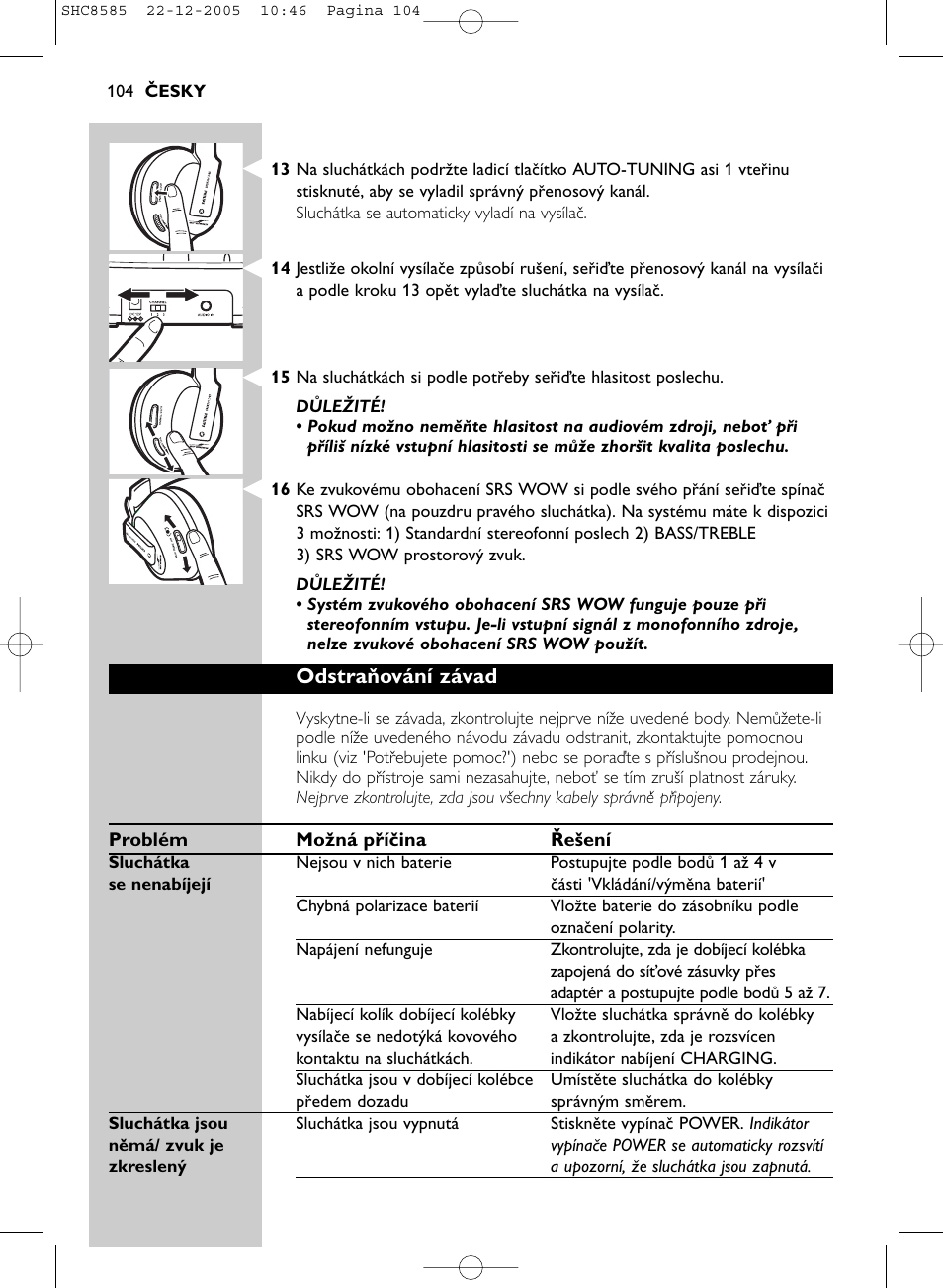 Odstraňování závad | Philips SHC8585-05 User Manual | Page 104 / 149