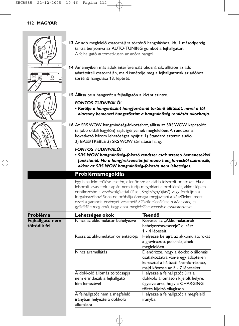 Problémamegoldás | Philips SHC8585-05 User Manual | Page 112 / 149