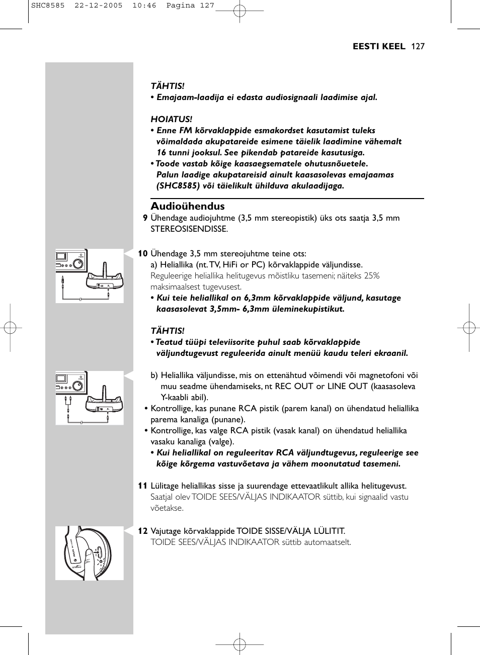 Audioühendus | Philips SHC8585-05 User Manual | Page 127 / 149