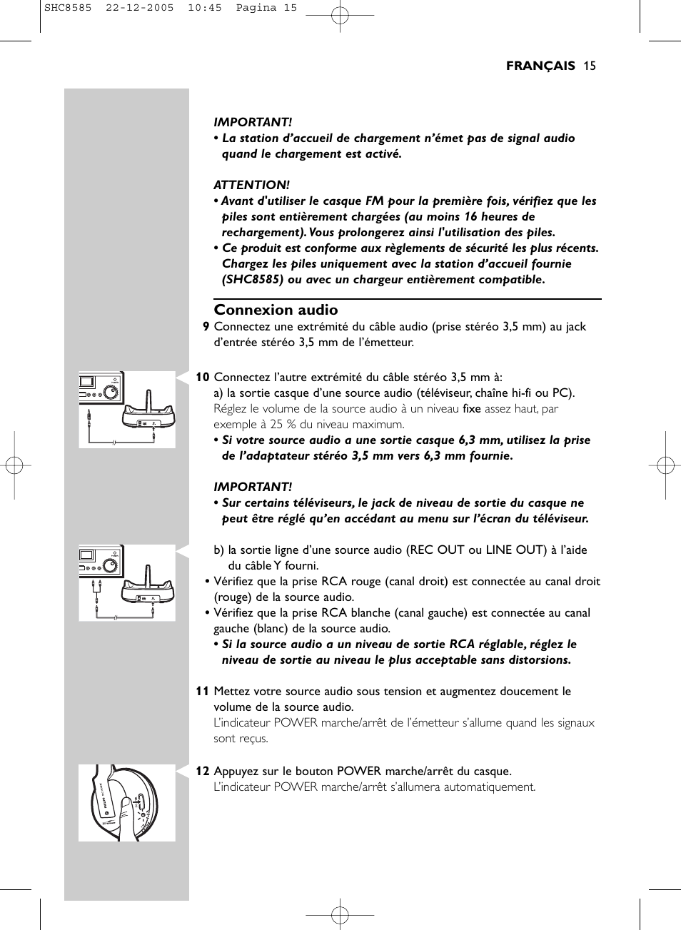Connexion audio | Philips SHC8585-05 User Manual | Page 15 / 149