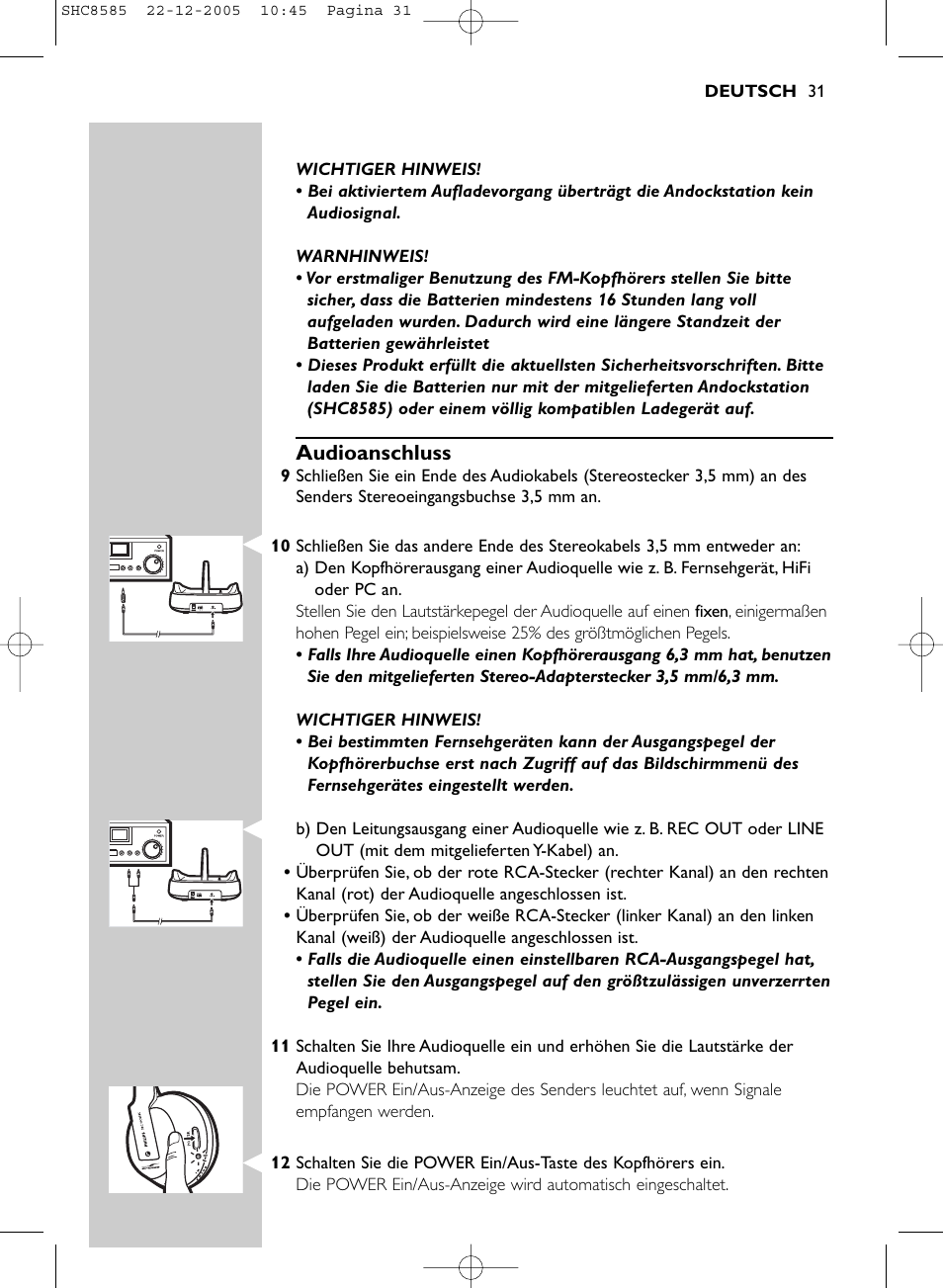 Audioanschluss | Philips SHC8585-05 User Manual | Page 31 / 149