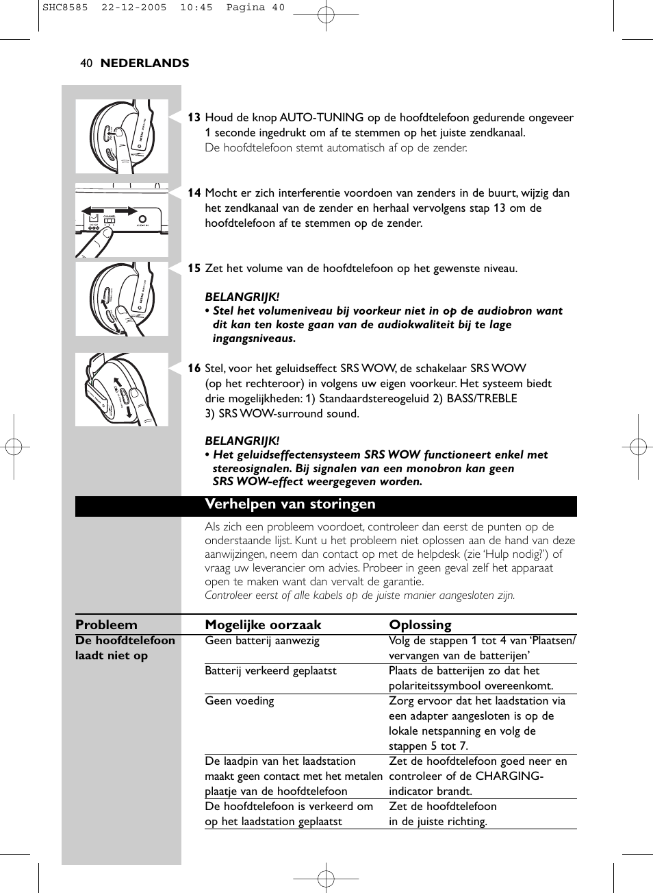 Verhelpen van storingen | Philips SHC8585-05 User Manual | Page 40 / 149