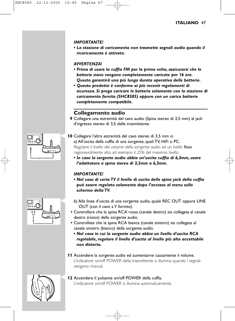 Collegamento audio | Philips SHC8585-05 User Manual | Page 47 / 149