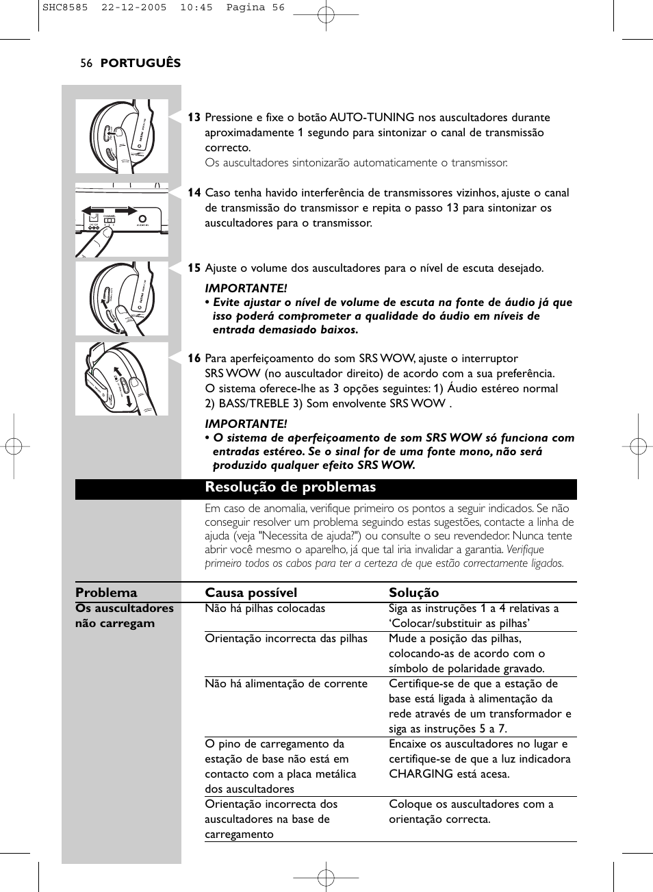 Resolução de problemas | Philips SHC8585-05 User Manual | Page 56 / 149