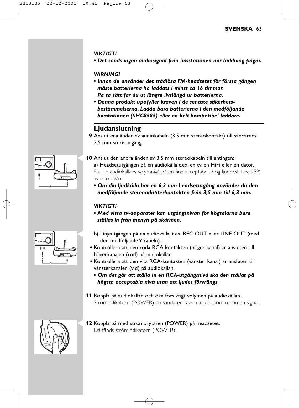 Ljudanslutning | Philips SHC8585-05 User Manual | Page 63 / 149