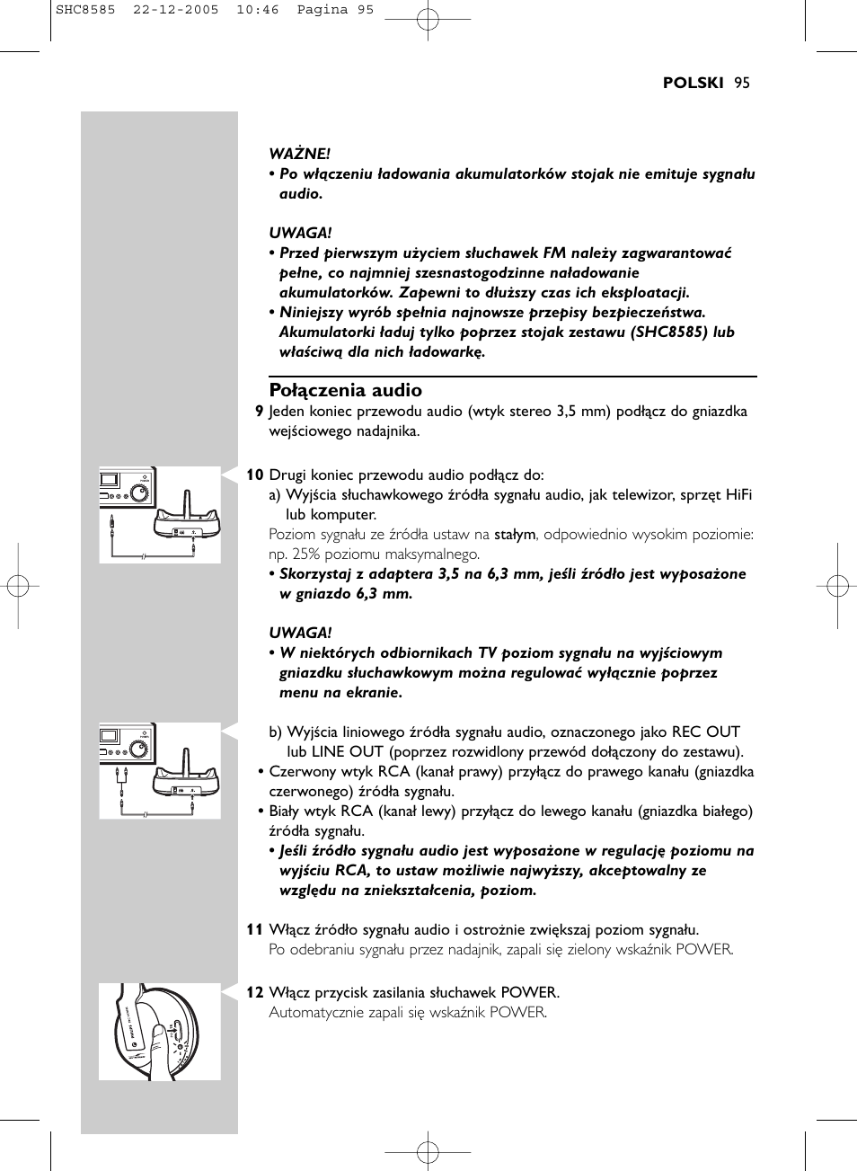 Połączenia audio | Philips SHC8585-05 User Manual | Page 95 / 149