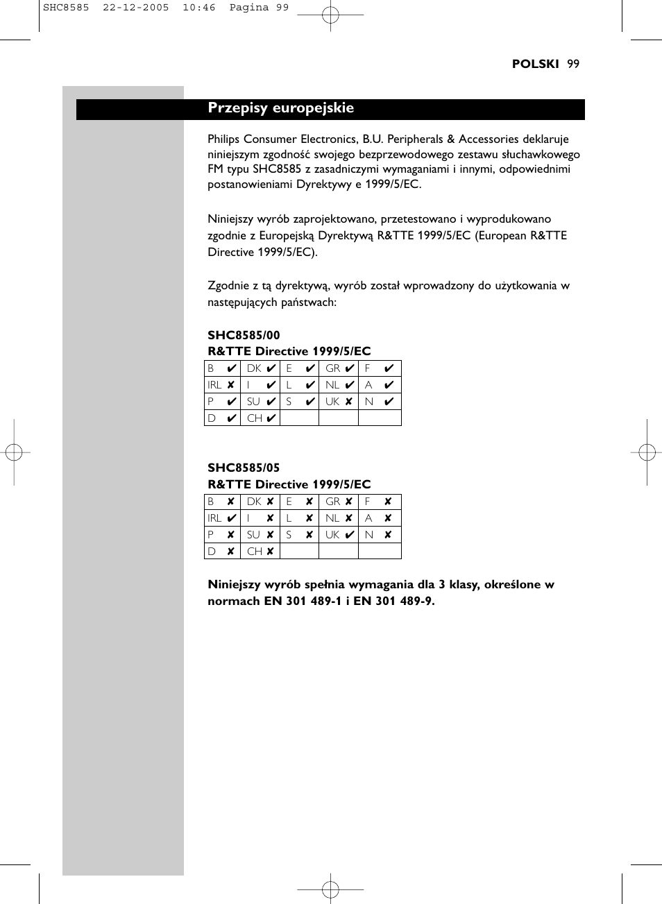 Przepisy europejskie | Philips SHC8585-05 User Manual | Page 99 / 149