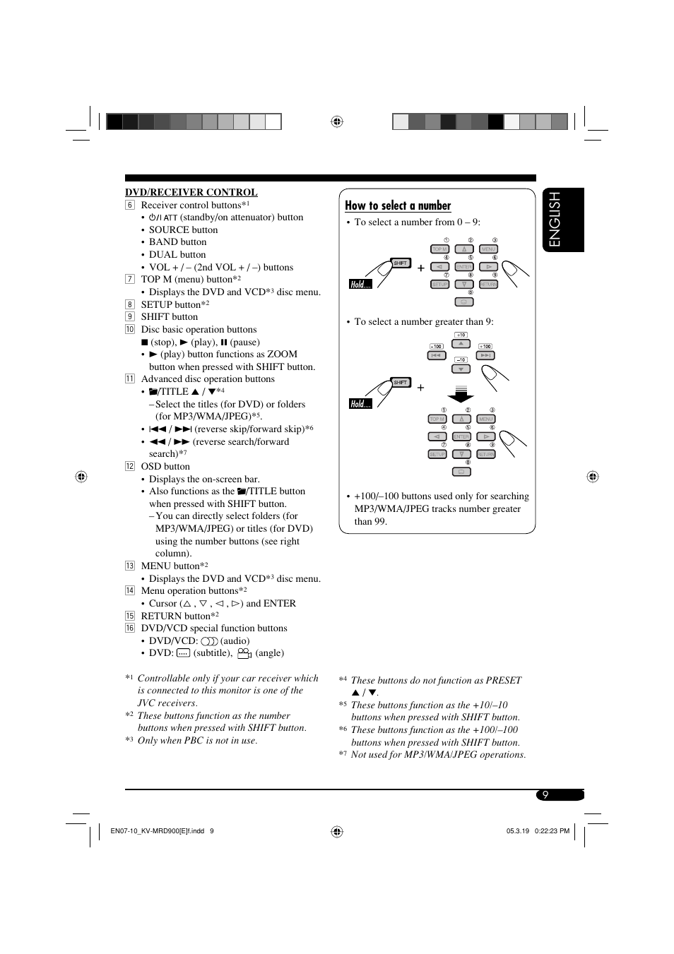 English, How to select a number | JVC KV-MRD900 User Manual | Page 9 / 40