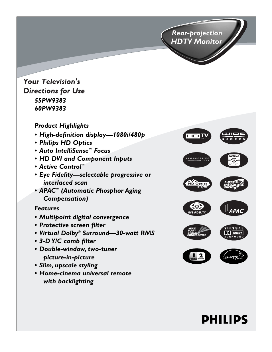 Philips 55PW9383 User Manual | 72 pages