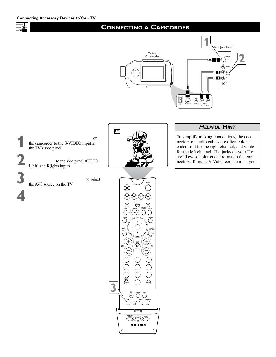 Onnecting a, Amcorder, Elpful | Philips 55PW9383 User Manual | Page 16 / 72