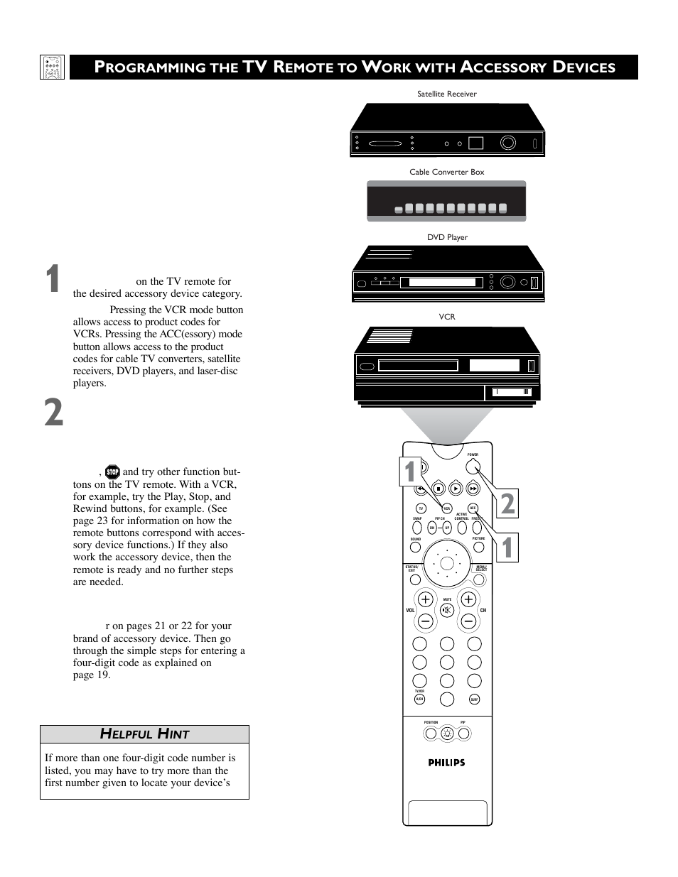 Tv r, Rogramming the, Emote to | Ork with, Ccessory, Evices | Philips 55PW9383 User Manual | Page 18 / 72