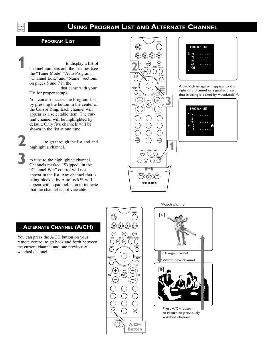 A/ch), Sing, Rogram | Ist and, Lternate, Hannel | Philips 55PW9383 User Manual | Page 28 / 72